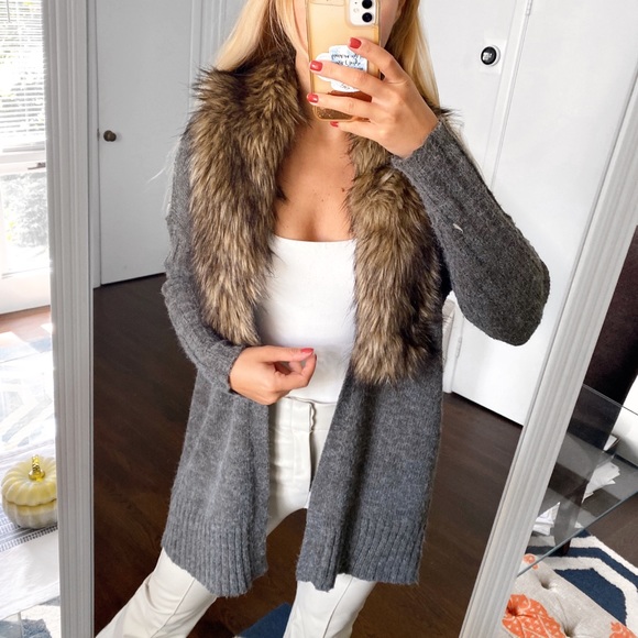 Brave Soul Sweaters Brave Soul London Grey Faux Fur Cardigan
